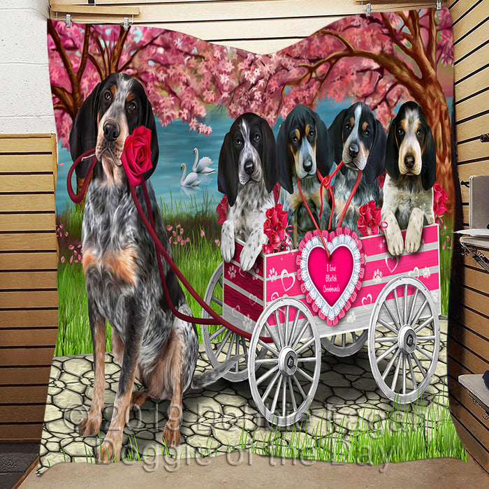 I Love Bluetick Coonhound Dogs in a Cart Quilt