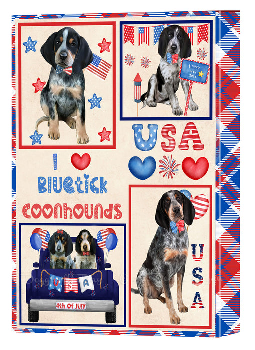 4th of July Independence Day I Love USA Bluetick Coonhound Dogs Canvas Wall Art - Premium Quality Ready to Hang Room Decor Wall Art Canvas - Unique Animal Printed Digital Painting for Decoration