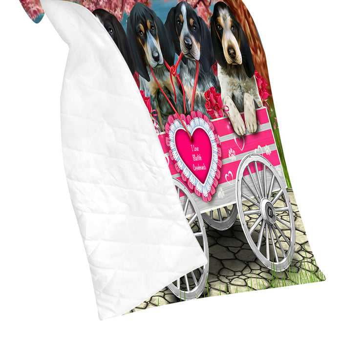 I Love Bluetick Coonhound Dogs in a Cart Quilt