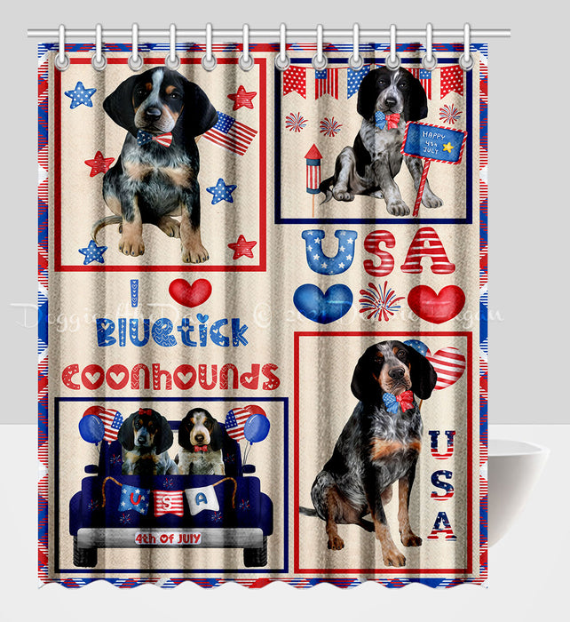 4th of July Independence Day I Love USA Bluetick Coonhound Dogs Shower Curtain Pet Painting Bathtub Curtain Waterproof Polyester One-Side Printing Decor Bath Tub Curtain for Bathroom with Hooks