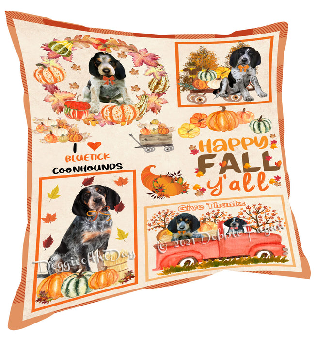 Happy Fall Y'all Pumpkin Bluetick Coonhound Dogs Pillow with Top Quality High-Resolution Images - Ultra Soft Pet Pillows for Sleeping - Reversible & Comfort - Ideal Gift for Dog Lover - Cushion for Sofa Couch Bed - 100% Polyester