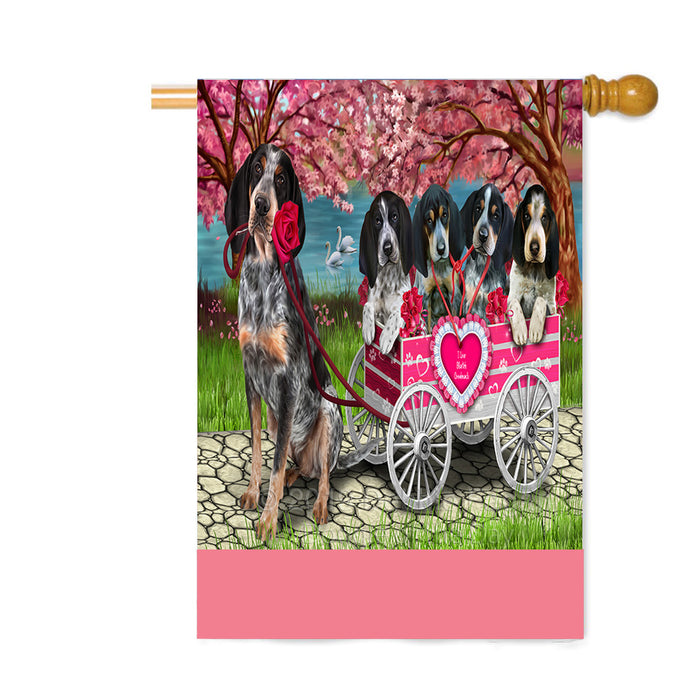 Personalized I Love Bluetick Coonhound Dogs in a Cart Custom House Flag FLG-DOTD-A62192