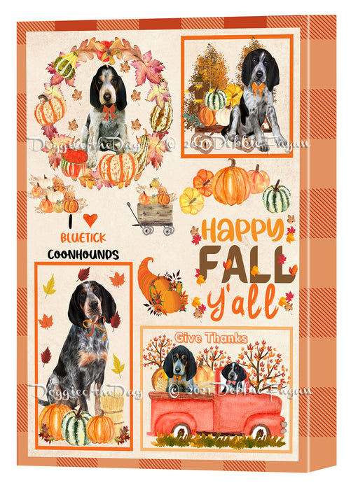 Happy Fall Y'all Pumpkin Bluetick Coonhound Dogs Canvas Wall Art - Premium Quality Ready to Hang Room Decor Wall Art Canvas - Unique Animal Printed Digital Painting for Decoration