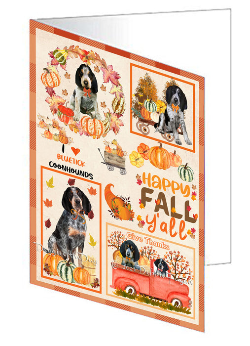Happy Fall Y'all Pumpkin Bluetick Coonhound Dogs Handmade Artwork Assorted Pets Greeting Cards and Note Cards with Envelopes for All Occasions and Holiday Seasons GCD76940