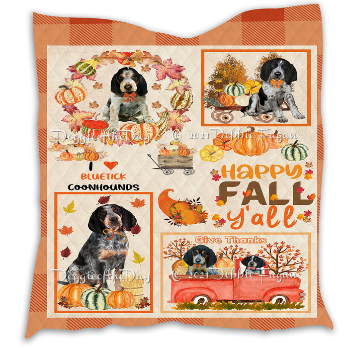 Happy Fall Y'all Pumpkin Bluetick Coonhound Dogs Quilt Bed Coverlet Bedspread - Pets Comforter Unique One-side Animal Printing - Soft Lightweight Durable Washable Polyester Quilt