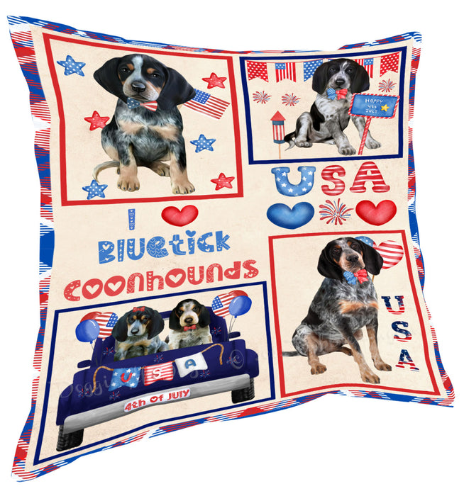 4th of July Independence Day I Love USA Bluetick Coonhound Dogs Pillow with Top Quality High-Resolution Images - Ultra Soft Pet Pillows for Sleeping - Reversible & Comfort - Ideal Gift for Dog Lover - Cushion for Sofa Couch Bed - 100% Polyester