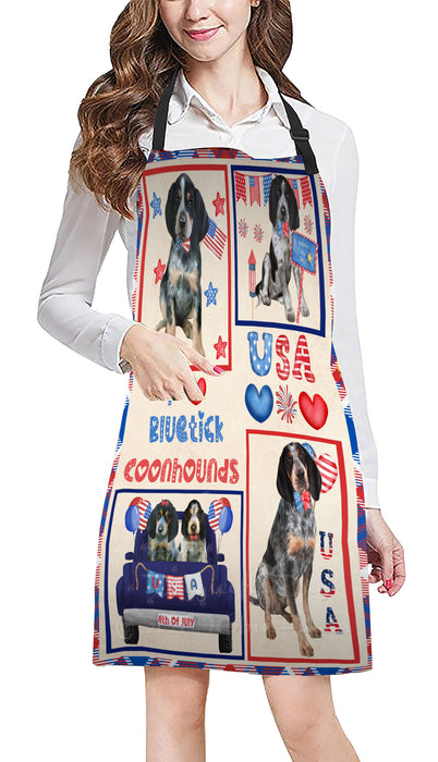4th of July Independence Day I Love USA Bluetick Coonhound Dogs Apron - Adjustable Long Neck Bib for Adults - Waterproof Polyester Fabric With 2 Pockets - Chef Apron for Cooking, Dish Washing, Gardening, and Pet Grooming