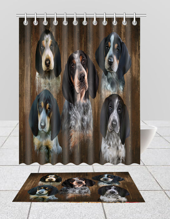 Rustic Bluetick Coonhound Dogs  Bath Mat and Shower Curtain Combo