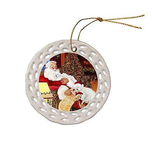 Bolognese Dogs and Puppies Sleeping with Santa Ceramic Doily Ornament D096