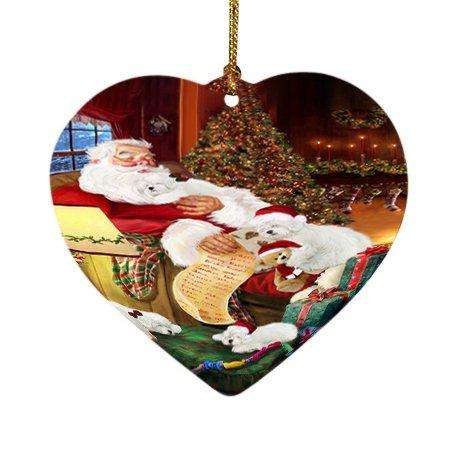 Bolognese Dogs and Puppies Sleeping with Santa Heart Christmas Ornament D391