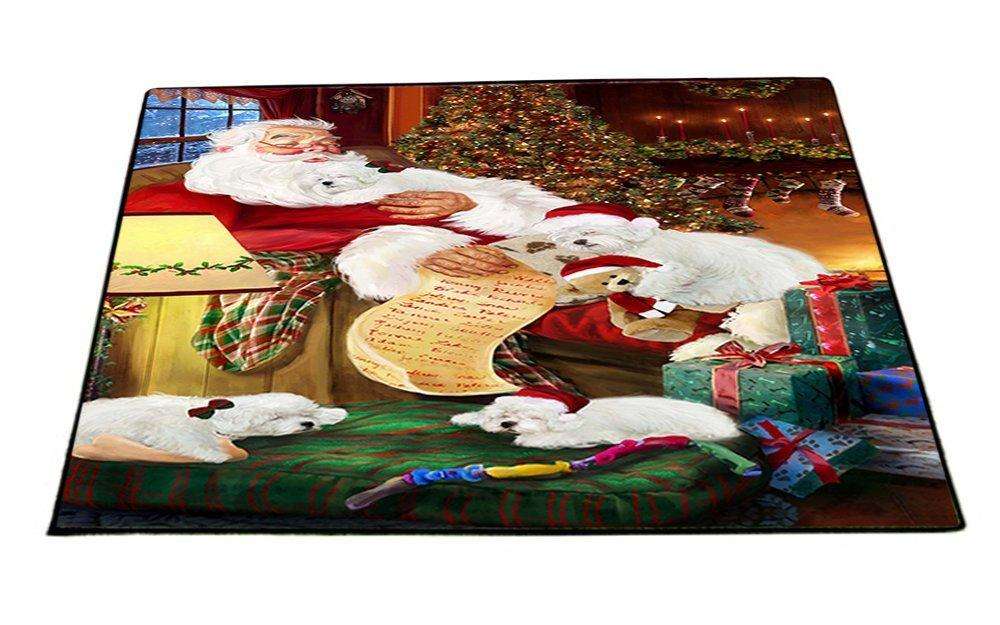 Bolognese Dogs and Puppies Sleeping with Santa Indoor/Outdoor Floormat