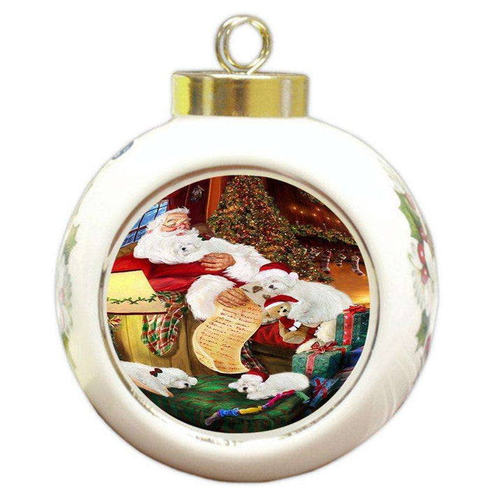 Bolognese Dogs and Puppies Sleeping with Santa Round Ball Christmas Ornament D462