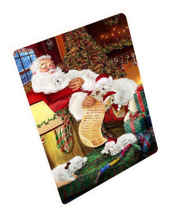 Bolognese Dogs and Puppies Sleeping with Santa Tempered Cutting Board