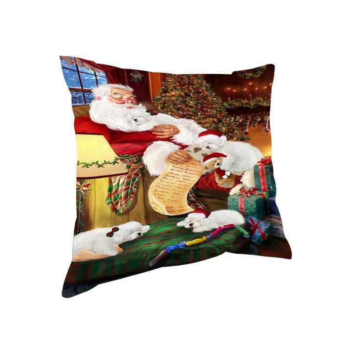 Bolognese Dogs and Puppies Sleeping with Santa Throw Pillow