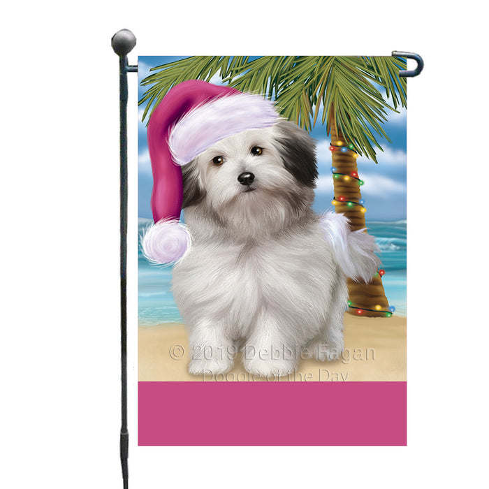 Personalized Summertime Happy Holidays Christmas Bolognese Dog on Tropical Island Beach  Custom Garden Flags GFLG-DOTD-A60418