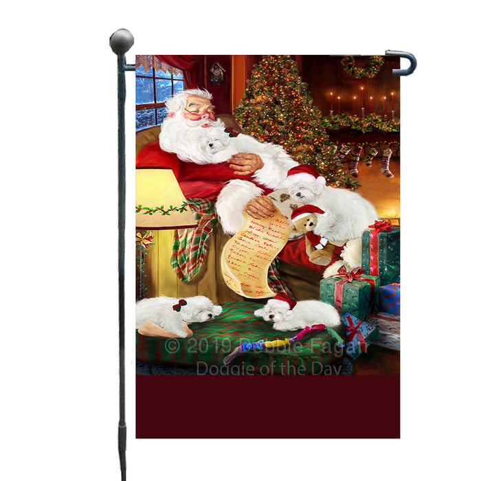 Personalized Bolognese Dogs and Puppies Sleeping with Santa Custom Garden Flags GFLG-DOTD-A62605