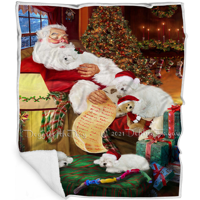 Bolognese Dogs and Puppies Sleeping with Santa Blanket