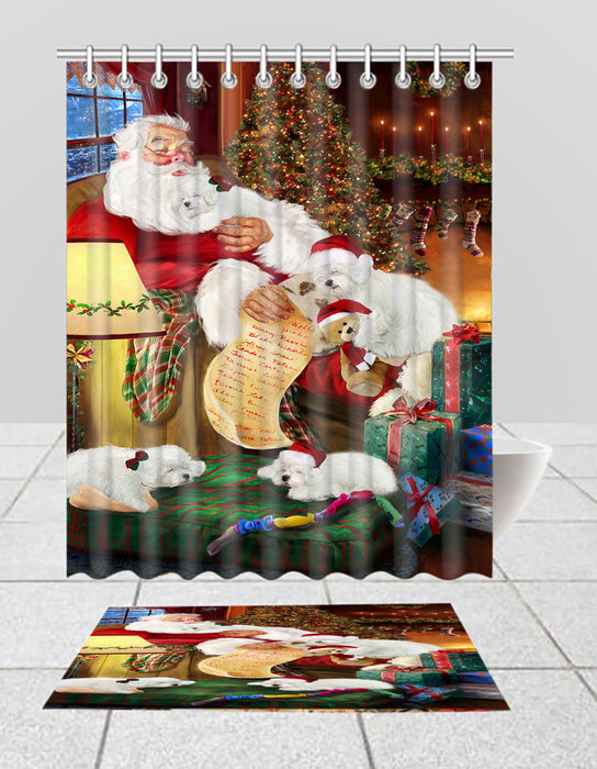 Santa Sleeping with Bolognese Dogs  Bath Mat and Shower Curtain Combo