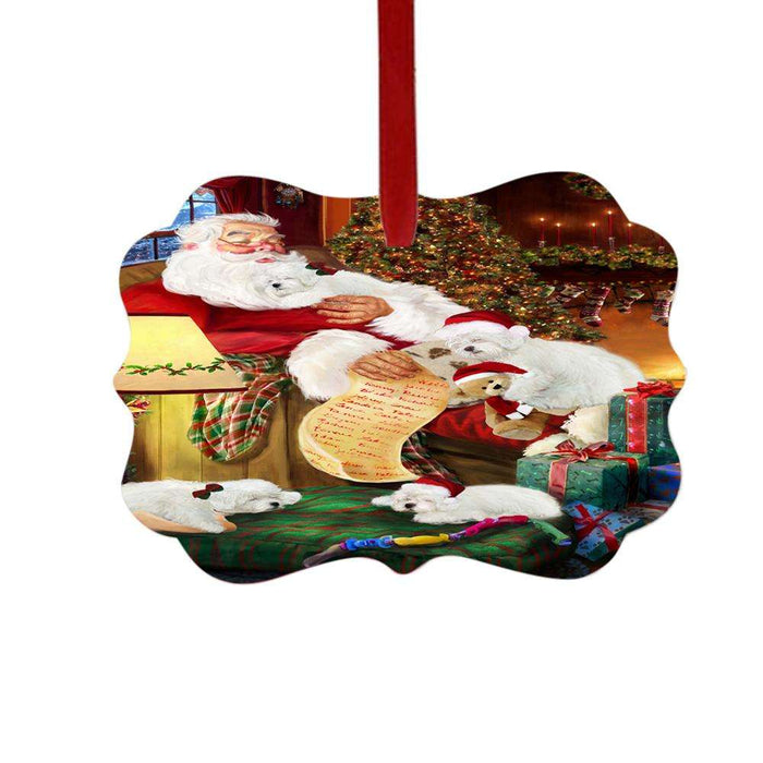 Bologneses Dog and Puppies Sleeping with Santa Double-Sided Photo Benelux Christmas Ornament LOR49254