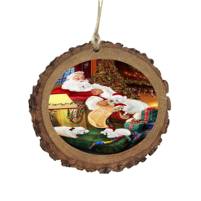 Bologneses Dog and Puppies Sleeping with Santa Wooden Christmas Ornament WOR49254
