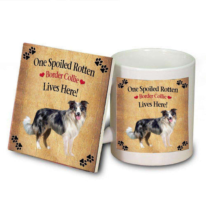 Border Collie Blue Merle Spoiled Rotten Dog Mug and Coaster Set