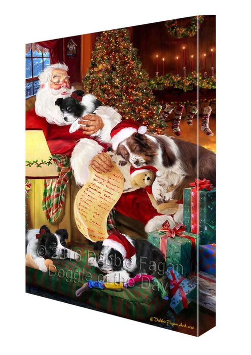 Border Collie Dog and Puppies Sleeping with Santa Canvas Gallery Wrap 1.5" Inch