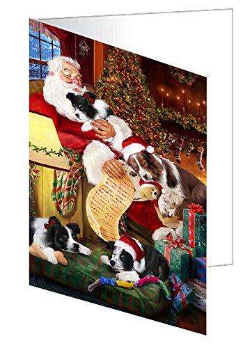 Border Collie Dog and Puppies Sleeping with Santa Handmade Artwork Assorted Pets Greeting Cards and Note Cards with Envelopes for All Occasions and Holiday Seasons