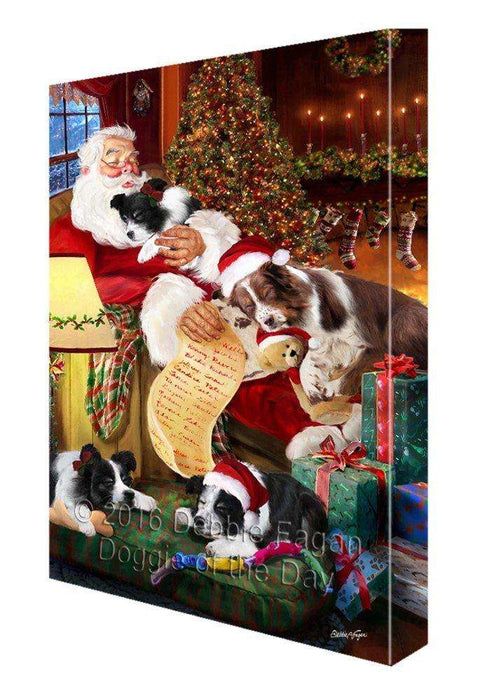 Border Collie Dog and Puppies Sleeping with Santa Painting Printed on Canvas Wall Art Signed