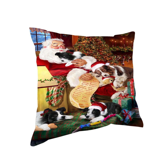Border Collie Dog and Puppies Sleeping with Santa Throw Pillow