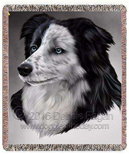 Border Collie Dog Art Portrait Print Woven Throw Blanket