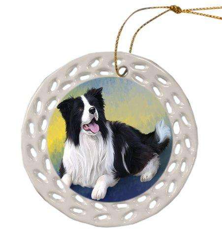 Border Collie Dog Christmas Doily Ceramic Ornament