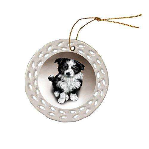 Border Collie Dog Christmas Doily Ceramic Ornament