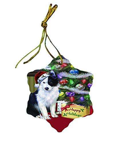 Border Collie Dog Christmas Snowflake Ceramic Ornament