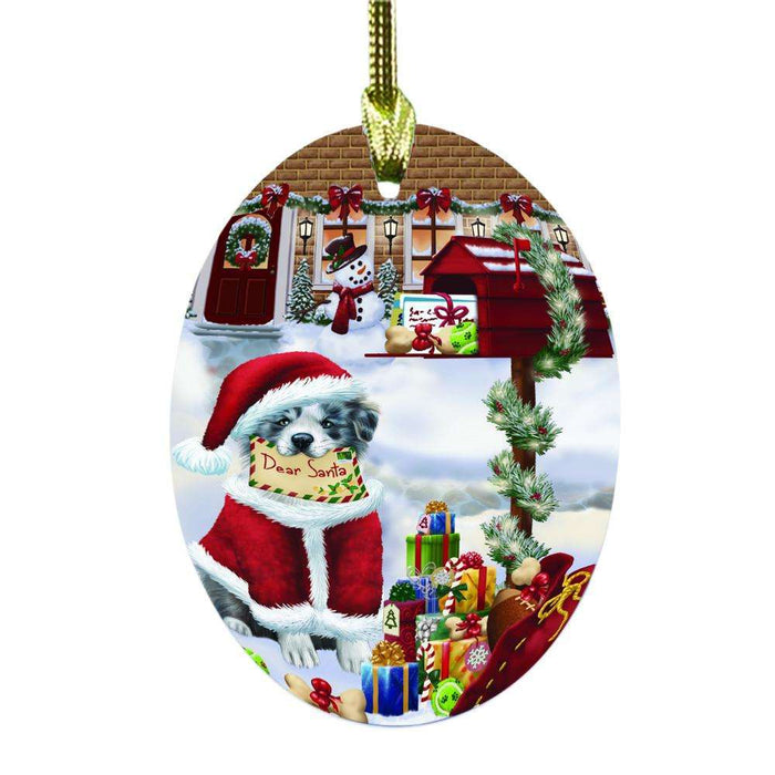 Border Collie Dog Dear Santa Letter Christmas Holiday Mailbox Oval Glass Christmas Ornament OGOR49020