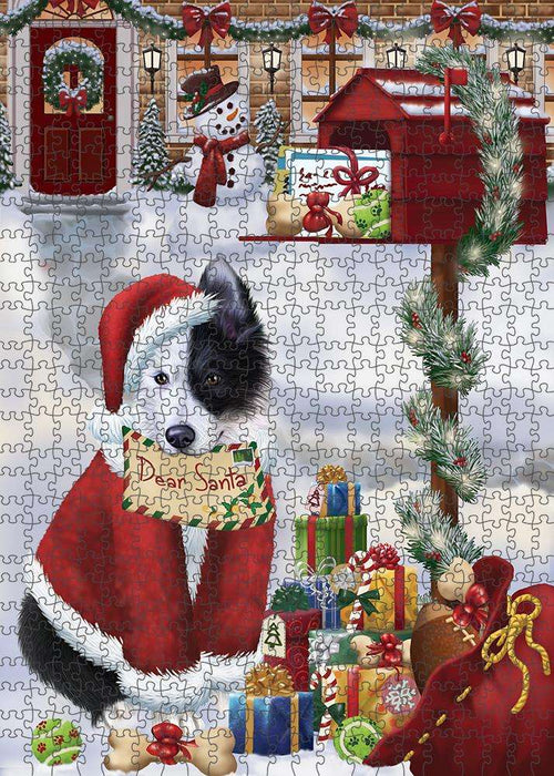 Border Collie Dog Dear Santa Letter Christmas Holiday Mailbox Puzzle with Photo Tin PUZL82648