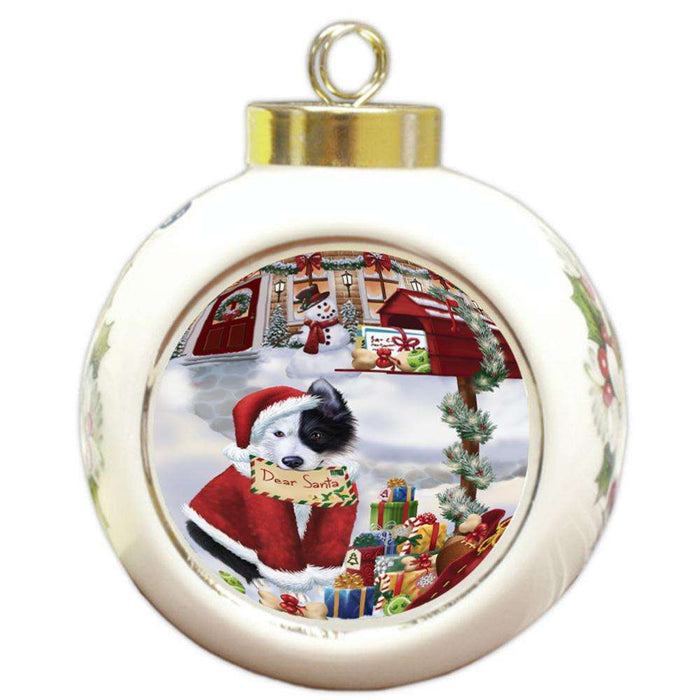 Border Collie Dog Dear Santa Letter Christmas Holiday Mailbox Round Ball Christmas Ornament RBPOR53873