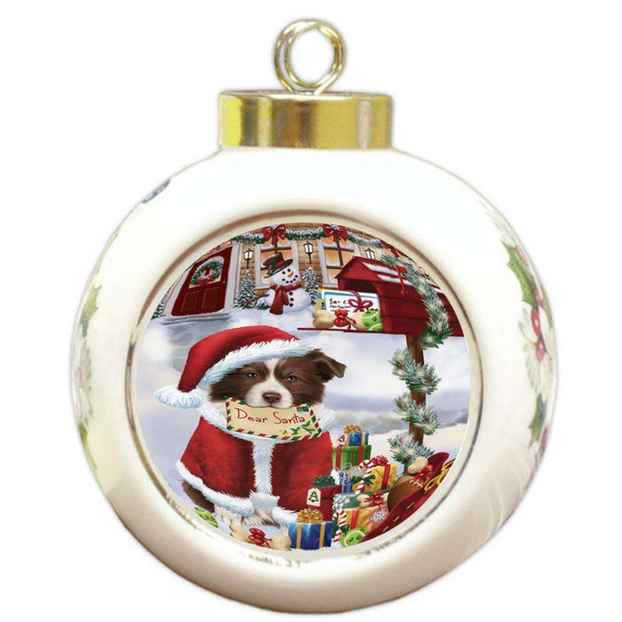 Border Collie Dog Dear Santa Letter Christmas Holiday Mailbox Round Ball Christmas Ornament RBPOR53874