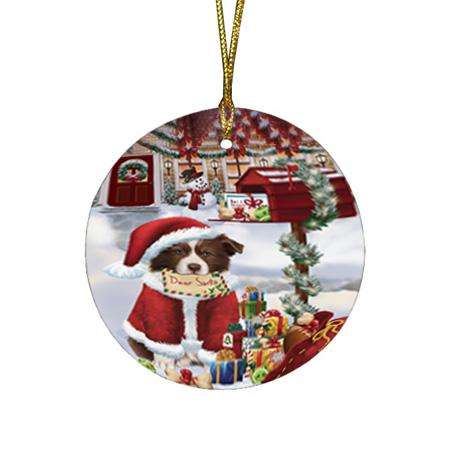 Border Collie Dog Dear Santa Letter Christmas Holiday Mailbox Round Flat Christmas Ornament RFPOR53865