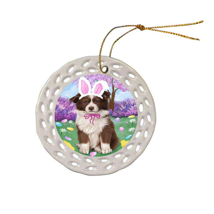 Border Collie Dog Easter Holiday Ceramic Doily Ornament DPOR49056