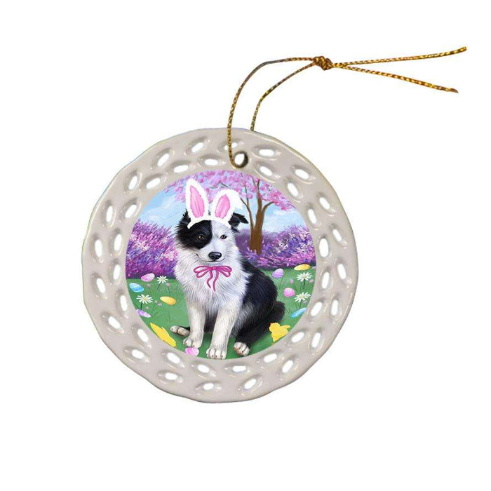 Border Collie Dog Easter Holiday Ceramic Doily Ornament DPOR49057