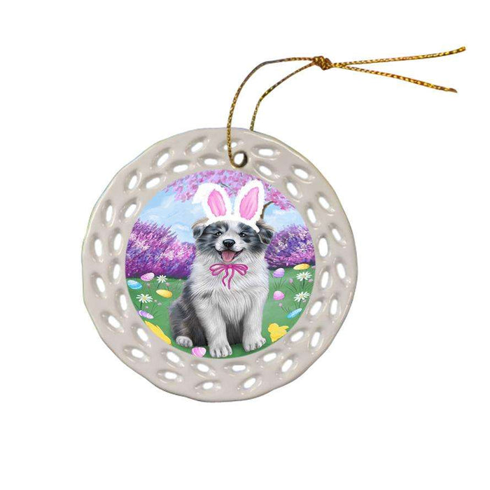 Border Collie Dog Easter Holiday Ceramic Doily Ornament DPOR49059