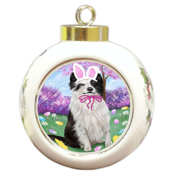 Border Collie Dog Easter Holiday Round Ball Christmas Ornament RBPOR49054
