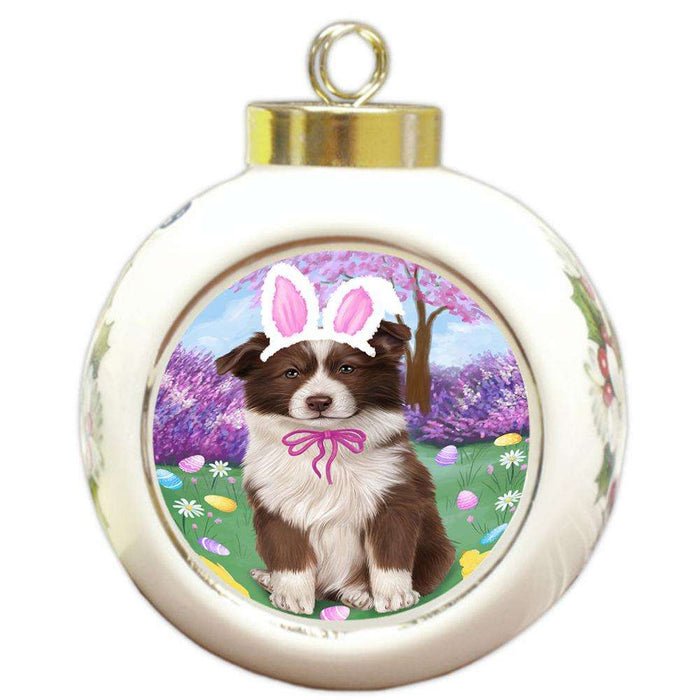 Border Collie Dog Easter Holiday Round Ball Christmas Ornament RBPOR49056