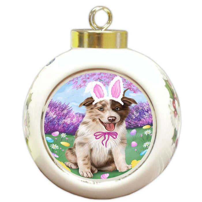 Border Collie Dog Easter Holiday Round Ball Christmas Ornament RBPOR49058