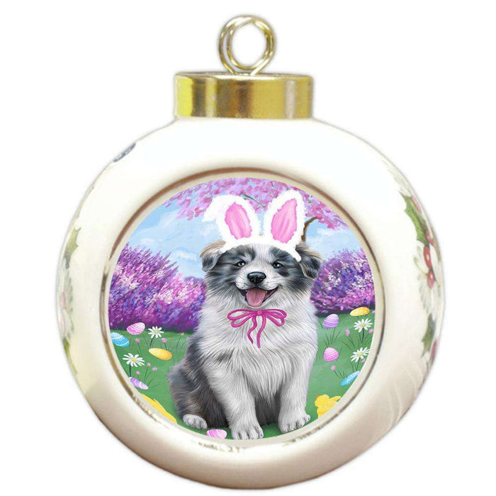 Border Collie Dog Easter Holiday Round Ball Christmas Ornament RBPOR49059