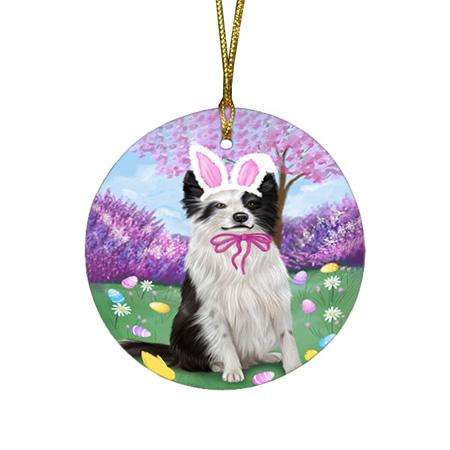 Border Collie Dog Easter Holiday Round Flat Christmas Ornament RFPOR49045