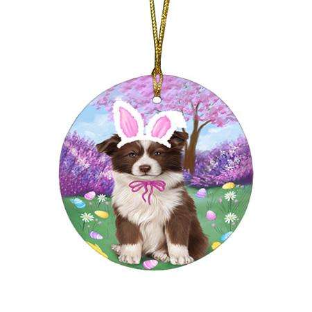 Border Collie Dog Easter Holiday Round Flat Christmas Ornament RFPOR49047