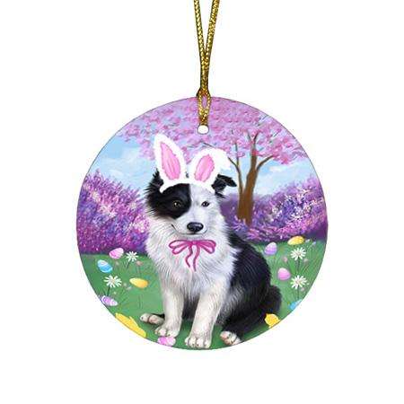 Border Collie Dog Easter Holiday Round Flat Christmas Ornament RFPOR49048