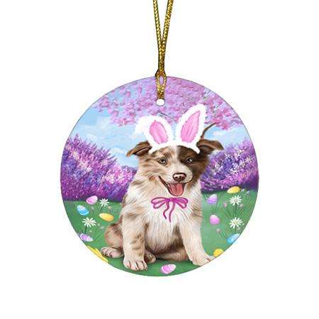 Border Collie Dog Easter Holiday Round Flat Christmas Ornament RFPOR49049