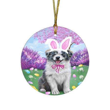 Border Collie Dog Easter Holiday Round Flat Christmas Ornament RFPOR49050